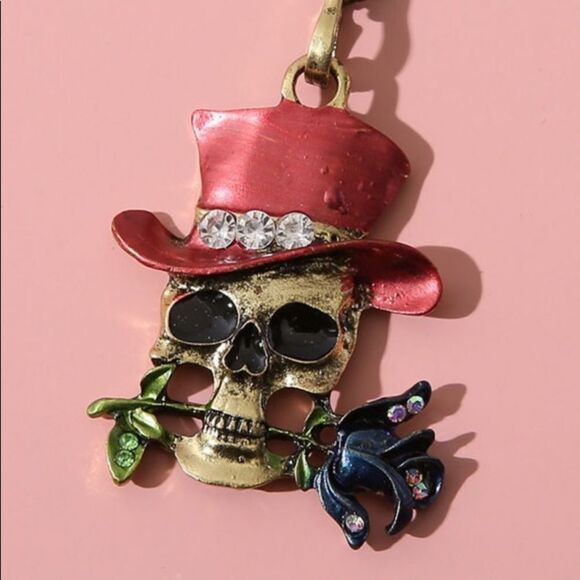 BRONZE & Gold Skull Necklace - Picture 3 of 3